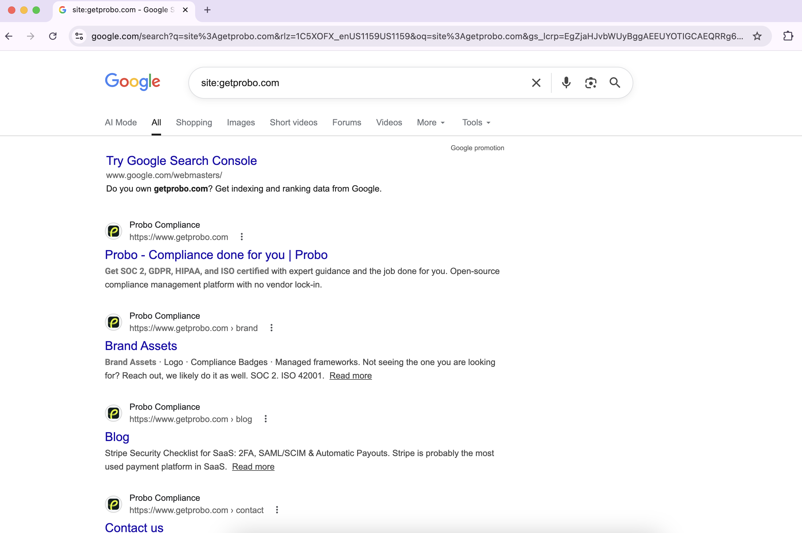 Google Index: site:getprobo.com